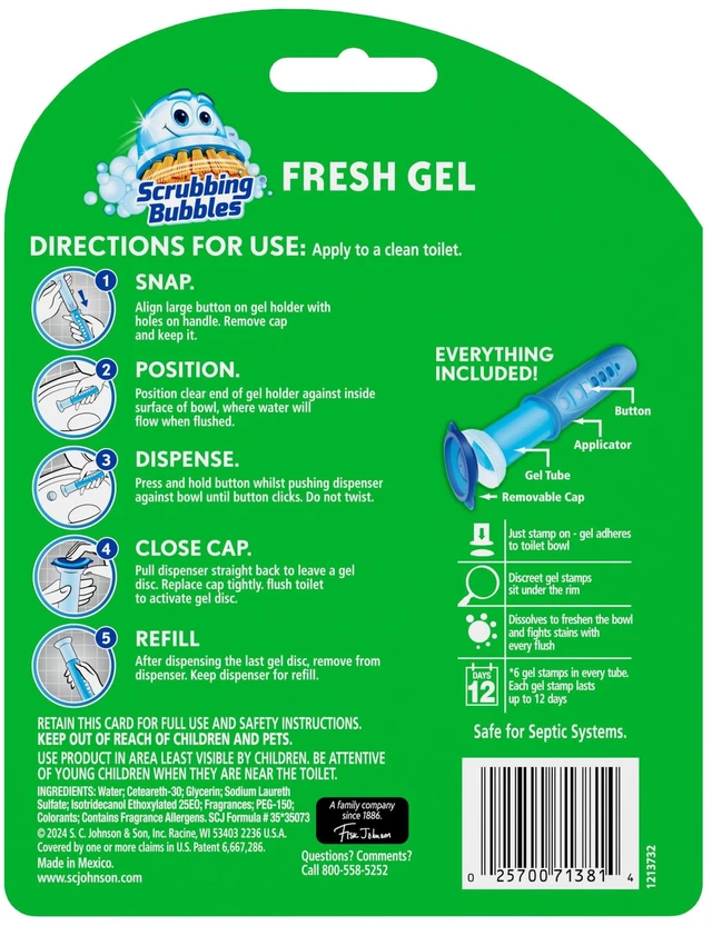 Alt view image 2 of 5 - Scrubbing Bubbles Automatic Toilet Bowl Cleaner, Fresh Gel Cleaning Stamp, Rainshower, Dispenser & 6 Gel Stamps