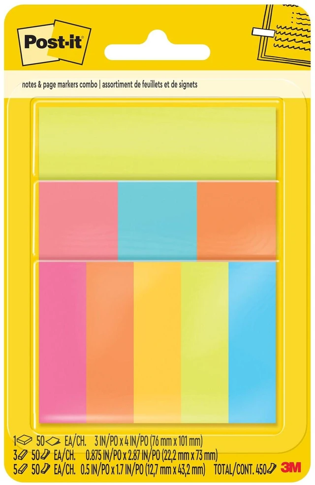 Main image of Post-it Notes and Page Markers, Assorted Sizes & Bright Colors, 450 Sheets Total