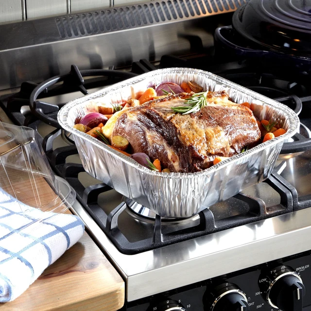 Alt view image 3 of 6 - EZ Foil Multi Purpose 10 LB Roaster Disposable Aluminum Roasting Pans with Lids, 10 x 10 x 3.5 in., 2 Count