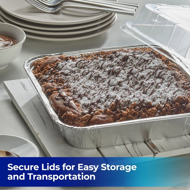 Alt view image 6 of 6 - Ez Foil Cake Pans With Cover Bakeware 8 Inch 8 Inch X 8 Inch X 1.625 Inch Silver 1 Pack 3 Count