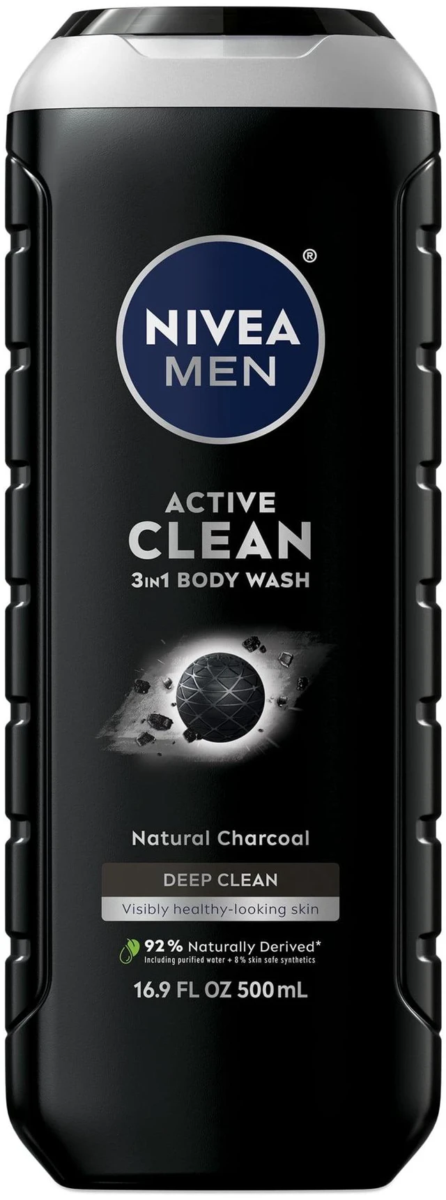 Main image of NIVEA MEN Active Clean 3-in-1 Men's Body Wash with Charcoal, Vanilla Bourbon Scent, 16.9 fl oz