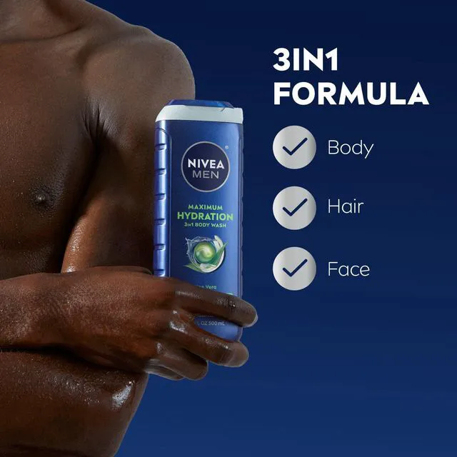Alt view image 3 of 5 - NIVEA MEN Maximum Hydration 3-in-1 Men's Body Wash for Dry Skin with Aloe Vera, 16.9 fl oz