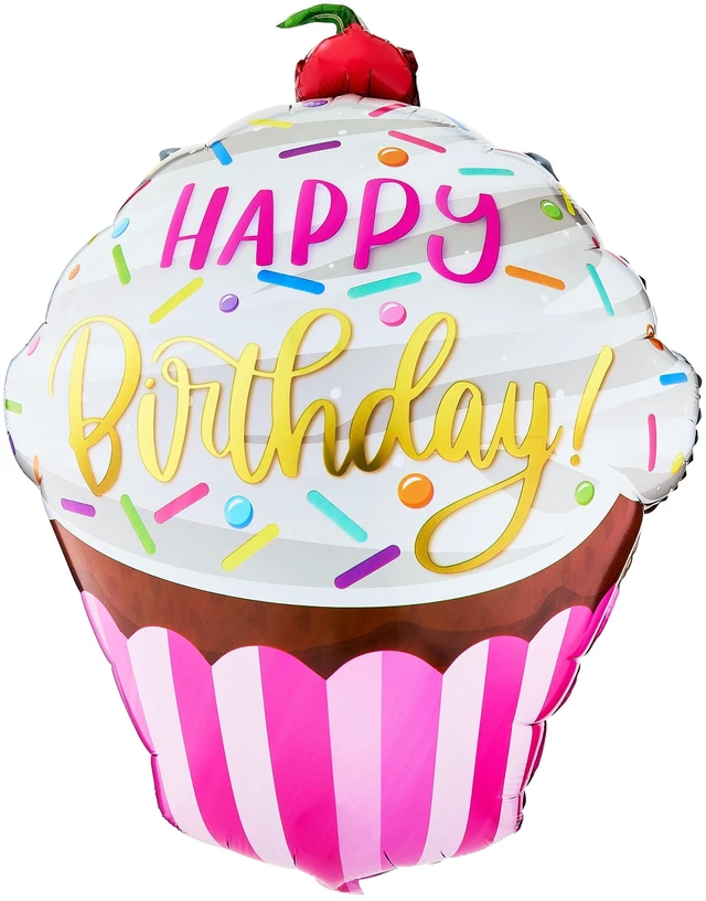 Main image of 35" Multicolor Happy Birthday Cupcake Foil Balloon, by Way To Celebrate