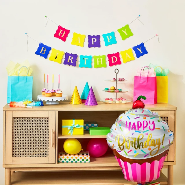 Alt view image 3 of 5 - 35" Multicolor Happy Birthday Cupcake Foil Balloon, by Way To Celebrate