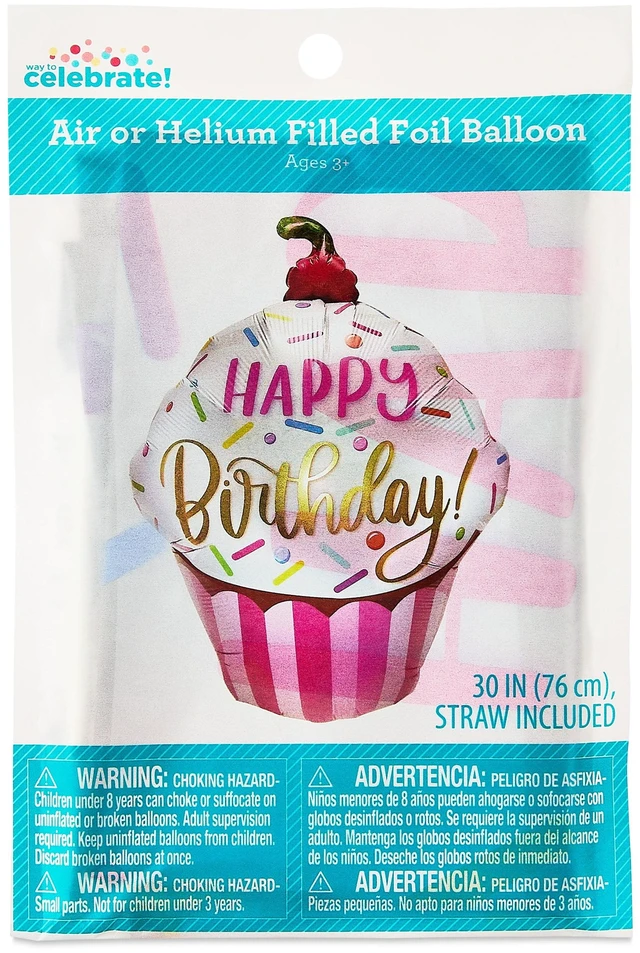 Alt view image 5 of 5 - 35" Multicolor Happy Birthday Cupcake Foil Balloon, by Way To Celebrate