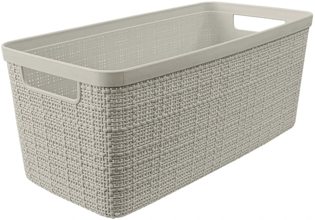 Main image of Curver Jute Narrow Beige Plastic Decorative Storage Basket, 13.6 in x 6.7 in x 5.7 in