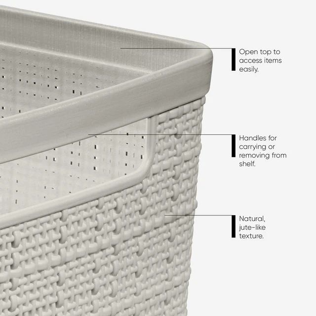 Alt view image 5 of 7 - Curver Jute Narrow Beige Plastic Decorative Storage Basket, 13.6 in x 6.7 in x 5.7 in