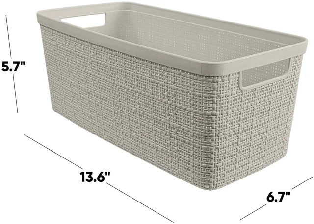 Alt view image 3 of 7 - Curver Jute Narrow Beige Plastic Decorative Storage Basket, 13.6 in x 6.7 in x 5.7 in