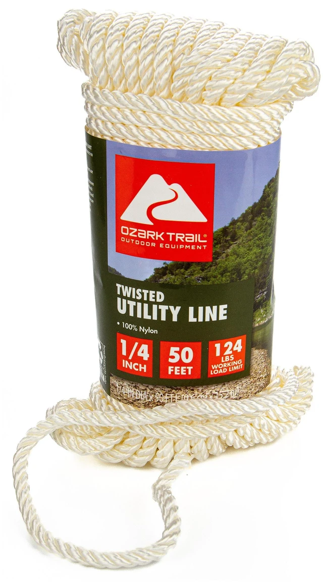 Main image of Ozark Trail 1/4 in. x 50 ft Twisted Nylon Utility Line, White, 124 lb Working Load
