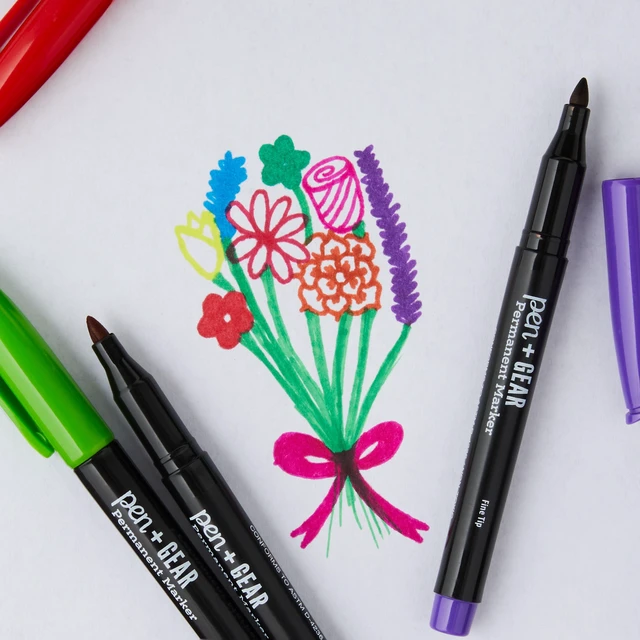 Alt view image 2 of 6 - Pen+Gear Permanent Markers, Fine Tip, Assorted Colors, 12 Count