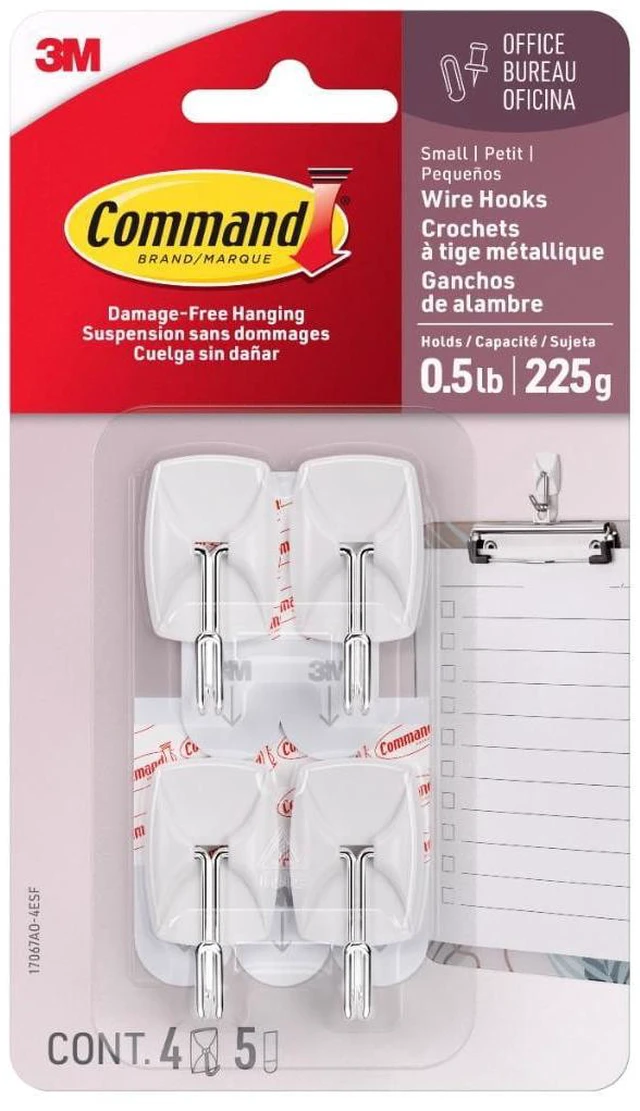 Main image of Command Small Wire Toggle Hooks, White, Damage Free Organizing, 4 Hooks and 5 Strips