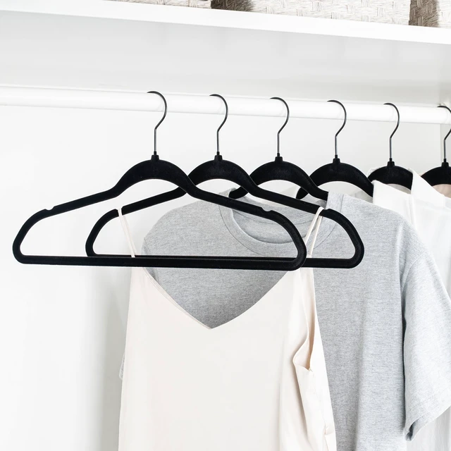 Alt view image 4 of 6 - Better Homes & Gardens Non-Slip Velvet Adult Clothing Hangers, Black, 5 Pack