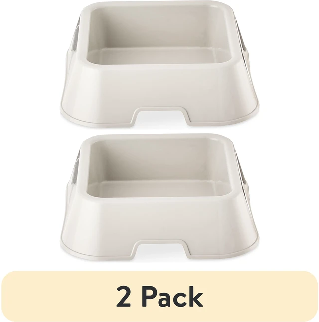 Main image of (2 pack) Vibrant Life Medium 8-Cup Square Double Wall Plastic Pet Bowl, Gray