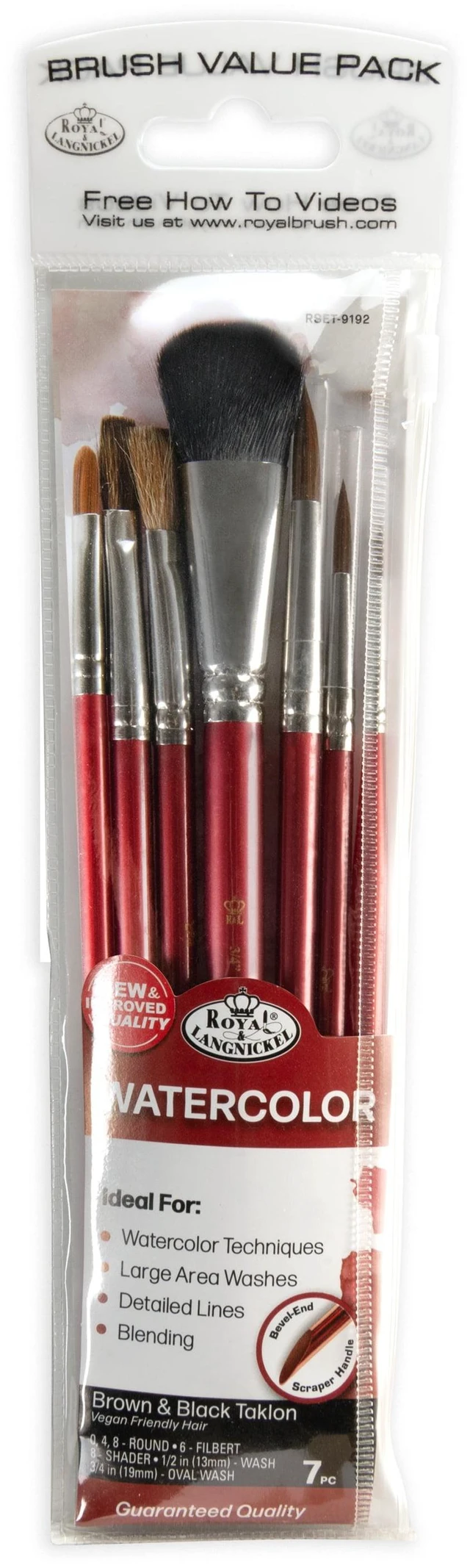 Main image of Royal & Langnickel - Assorted Shape Brown Taklon Watercolor Art Brushes 7 Pieces