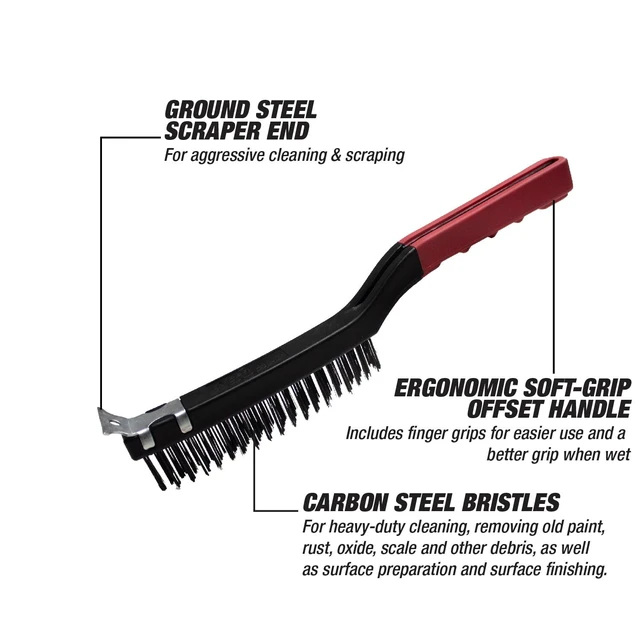 Alt view image 6 of 6 - Hyper Tough Wire Brush with Scraper, Carbon Steel, 3 x 19 Rows