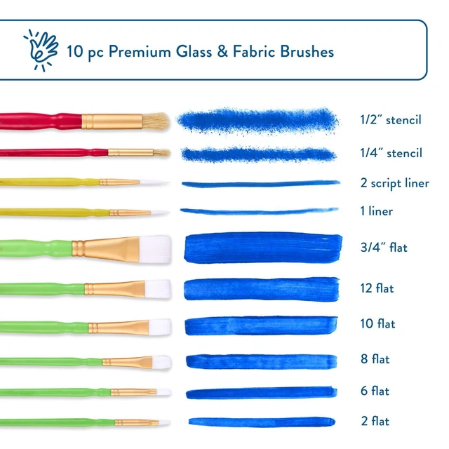 Alt view image 3 of 5 - Hello Hobby 10 Piece Comfort Grip Glass & Fabric Paint Brush Set