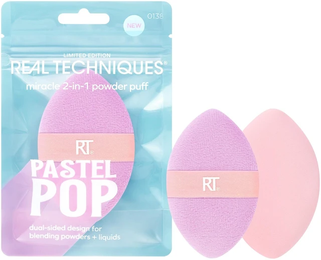 Main image of Real Techniques Pastel Pop Miracle 2-In-1 Powder Puff, Dual-Sided Makeup Puff, 1 Count