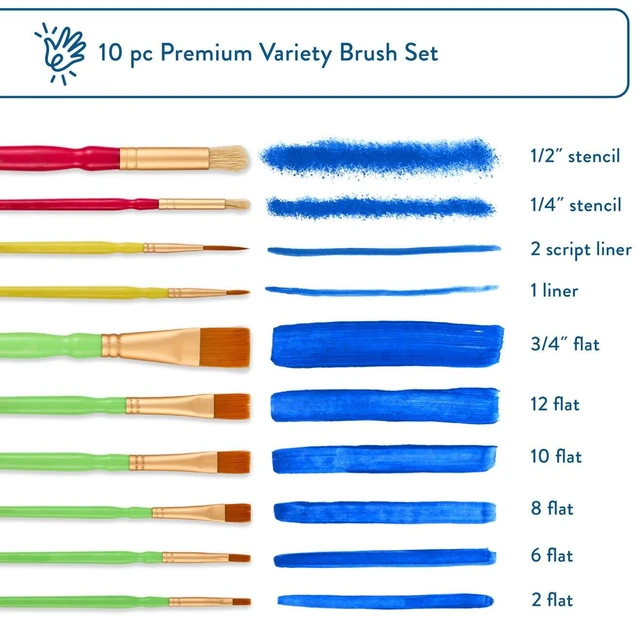 Alt view image 2 of 5 - Hello Hobby 10-Piece Synthetic Paint Brush Set for Painting and Stenciling
