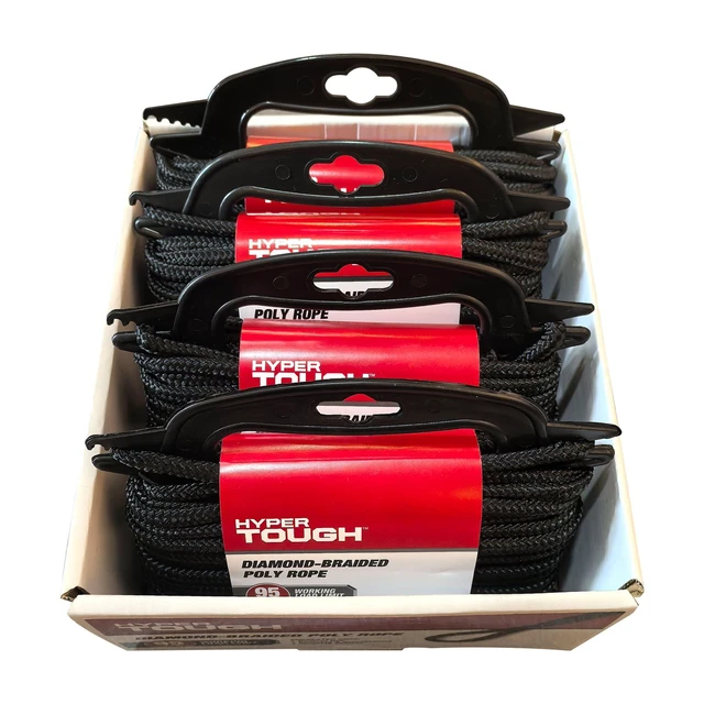 Alt view image 4 of 6 - Hyper Tough Polypropylene Diamond-Braid Rope, Black, 1/4 in x 50 ft, 1 Each