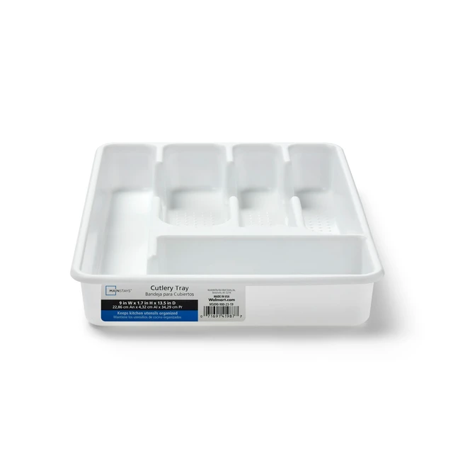 Alt view image 5 of 5 - (3 pack) Mainstays Plastic 5-Compartment Kitchen Drawer Organizer for Cutlery and Flatware, White, 9 in x 13.5 in