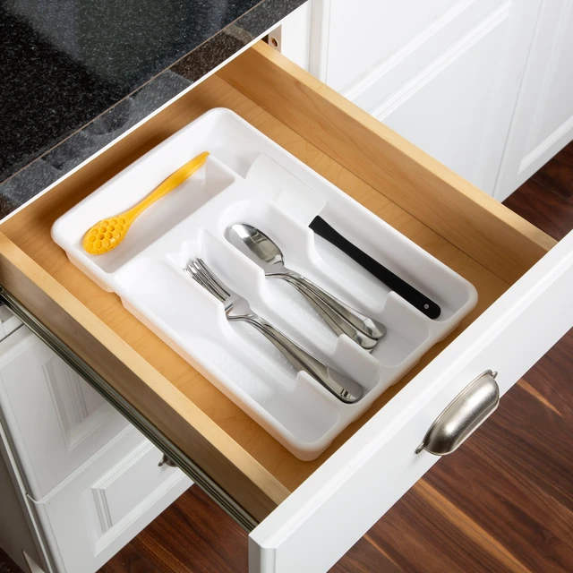 Alt view image 2 of 5 - (3 pack) Mainstays Plastic 5-Compartment Kitchen Drawer Organizer for Cutlery and Flatware, White, 9 in x 13.5 in