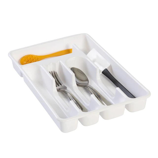 Alt view image 3 of 5 - (3 pack) Mainstays Plastic 5-Compartment Kitchen Drawer Organizer for Cutlery and Flatware, White, 9 in x 13.5 in