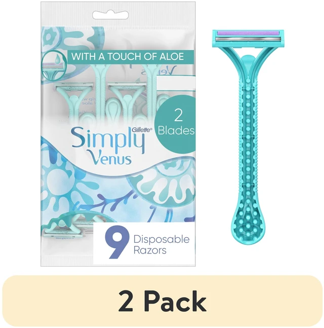 Main image of (2 pack) Gillette Simply Venus 2 Disposable Razors for Women, 9 Count, Blue
