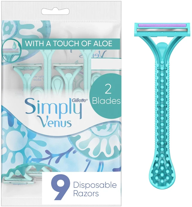 Alt view image 6 of 6 - (2 pack) Gillette Simply Venus 2 Disposable Razors for Women, 9 Count, Blue