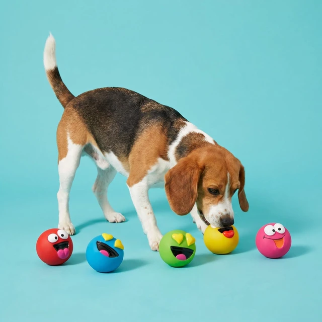Alt view image 6 of 6 - Vibrant Life Multicolor Emoticon Latex Dog Toys with Squeakers, Chew Level 2, 5 Count