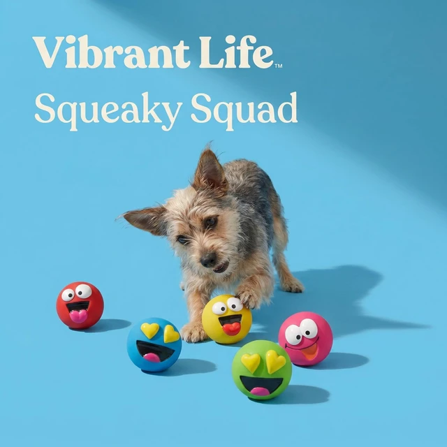 Alt view image 3 of 6 - Vibrant Life Multicolor Emoticon Latex Dog Toys with Squeakers, Chew Level 2, 5 Count