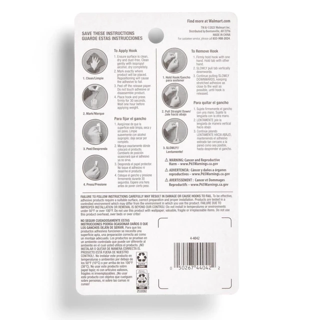 Alt view image 5 of 5 - (2 pack) Hyper Tough Removable Hinged Adhesive Hooks, Clear Plastic, 3 Count, 1 lb Capacity