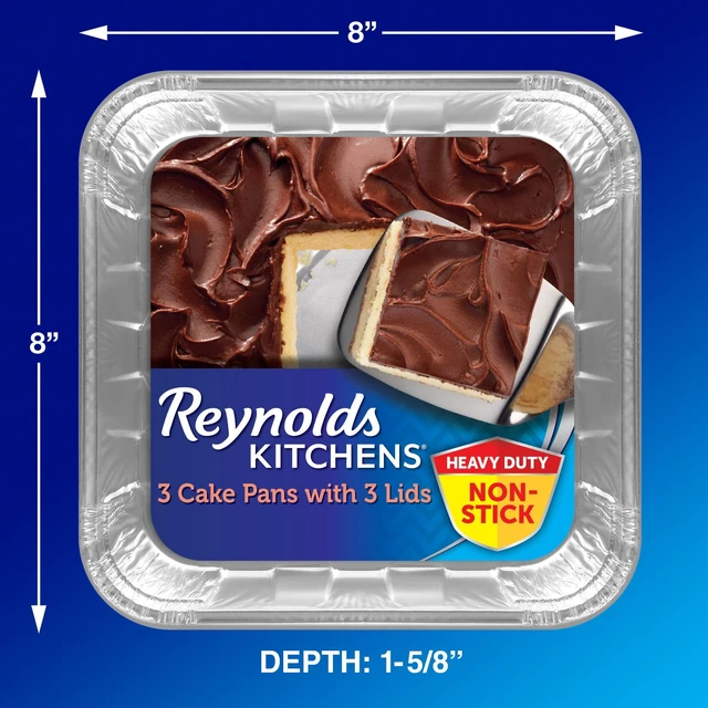 Alt view image 3 of 5 - Reynolds Kitchens Aluminum Pans with Lids, Blue, 8x8 Inch, 3 Count
