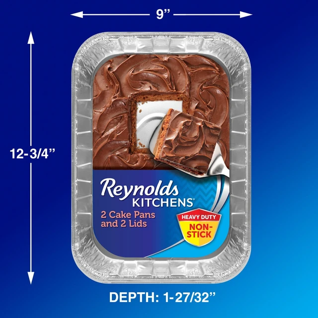 Alt view image 2 of 5 - Reynolds Kitchens Non-Stick Disposable Aluminum Baking Pans with Lids, Blue, 13 x 9 in., 2 Count