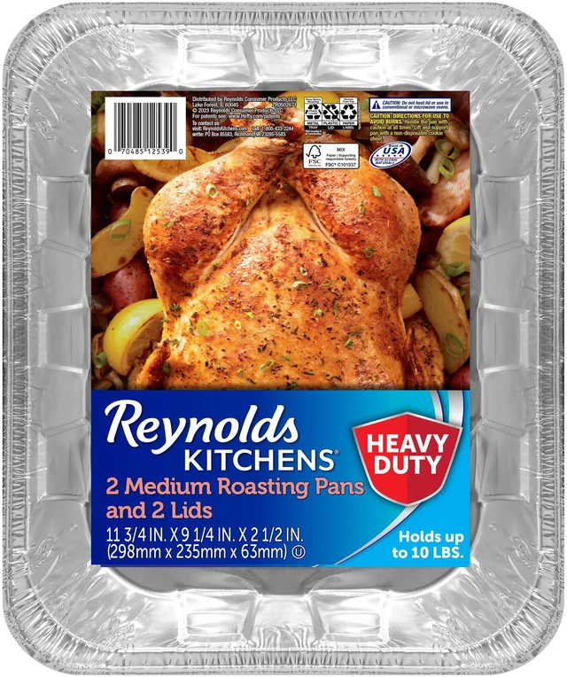 Main image of Reynolds Kitchens Heavy Duty Disposable Aluminum Roasting Pans with Lids, 11.75x9.25x2.5 in, 2 Count