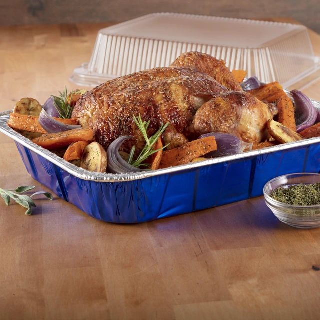 Alt view image 2 of 6 - Reynolds Kitchens Heavy Duty Disposable Aluminum Roasting Pans with Lids, 11.75x9.25x2.5 in, 2 Count