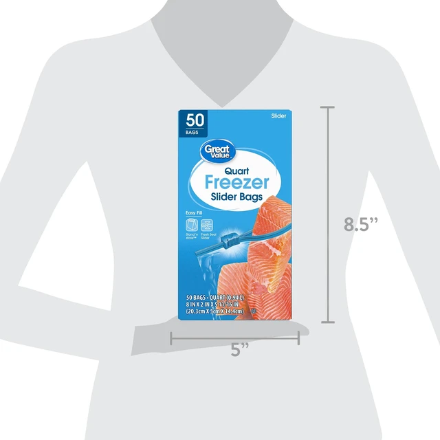 Alt view image 6 of 6 - Great Value Slider Zipper Freezer Bags, Quart, 50 Count