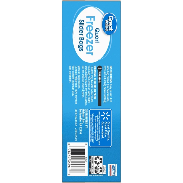 Alt view image 4 of 6 - Great Value Slider Zipper Freezer Bags, Quart, 50 Count