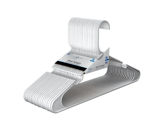 Alt view image 2 of 6 - (2 pack) Mainstays Plastic Clothes Hangers, White, 18-Count