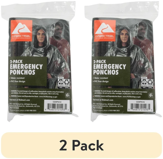 Main image of (2 pack) Ozark Trail Clear Emergency Poncho - 2 Pack