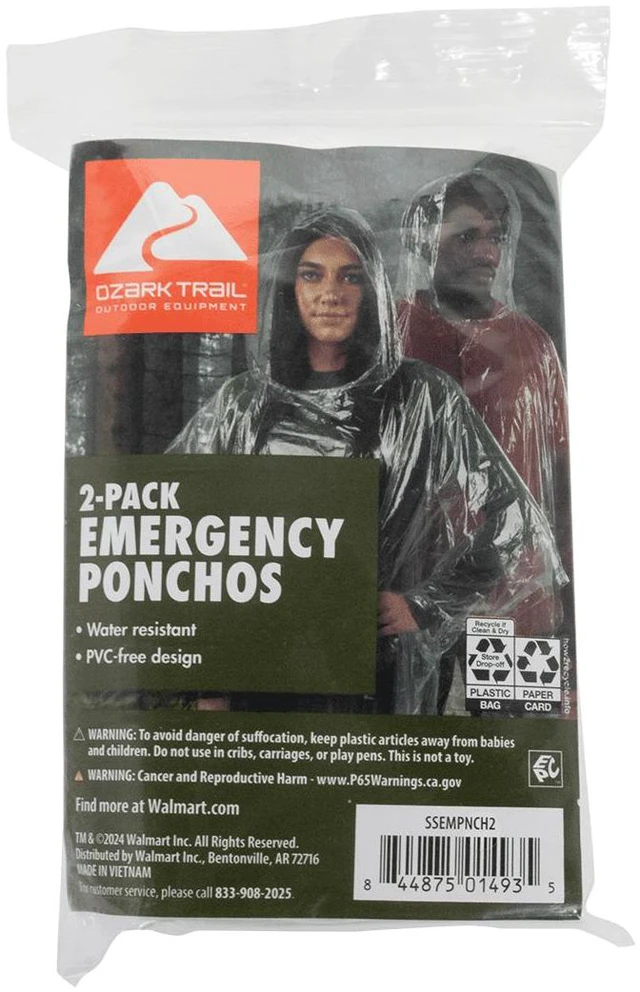 Alt view image 2 of 6 - (2 pack) Ozark Trail Clear Emergency Poncho - 2 Pack