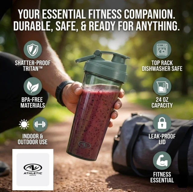 Alt view image 5 of 6 - Athletic Works 24 oz Gray Tinted Fitness Shaker Bottle - Tritan, Bpa-Free
