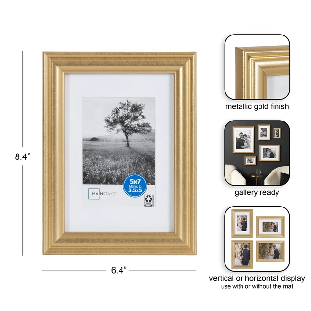 Alt view image 4 of 6 - Mainstays 5 x 7 Picture Frame, Gold Traditional Tabletop or Wall Display