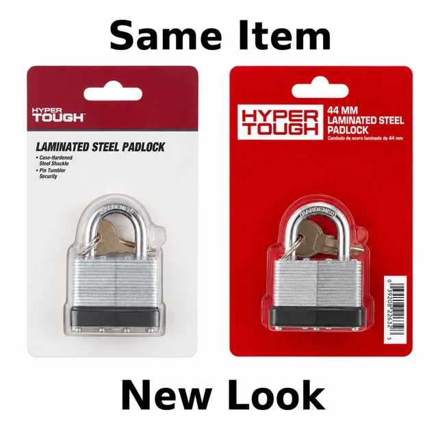 Alt view image 5 of 5 - Hyper Tough 1-3/4 in. (44mm) Laminated Steel Keyed Padlock with 1 in. (25mm) Hardened Steel Shackle