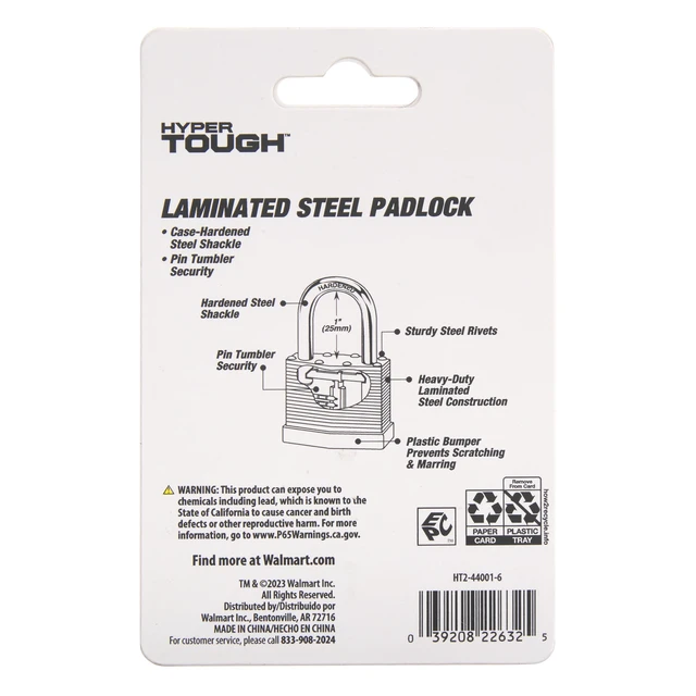 Alt view image 4 of 5 - Hyper Tough 1-3/4 in. (44mm) Laminated Steel Keyed Padlock with 1 in. (25mm) Hardened Steel Shackle