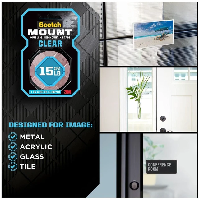 Alt view image 5 of 6 - Scotch-Mount Clear Double-Sided Mounting Tape, 1 in x 60 in, 1 Roll