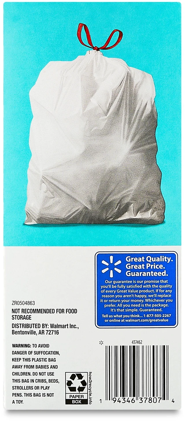 Alt view image 3 of 6 - Great Value Medium Drawstring Trash Bags, 8 Gallon, 40 Count