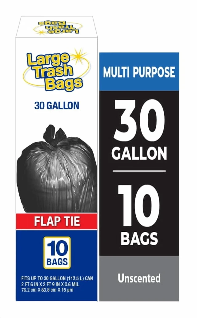 Alt view image 7 of 7 - (3 pack) Basic Large Trash Bags, 30 Gallon, Flap Tie, 10 Bags