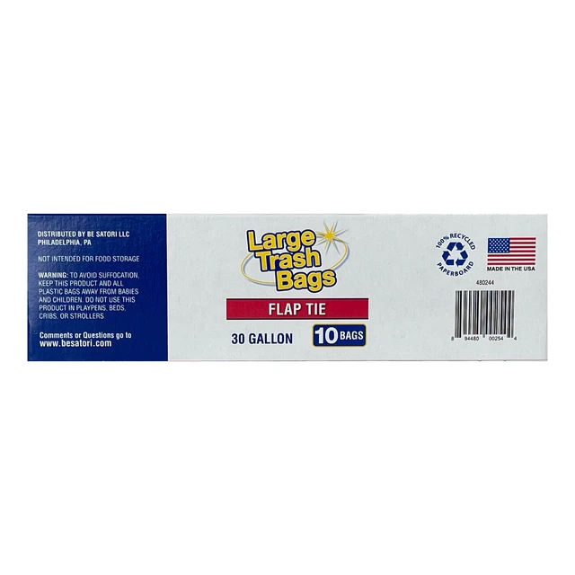 Alt view image 6 of 7 - (3 pack) Basic Large Trash Bags, 30 Gallon, Flap Tie, 10 Bags