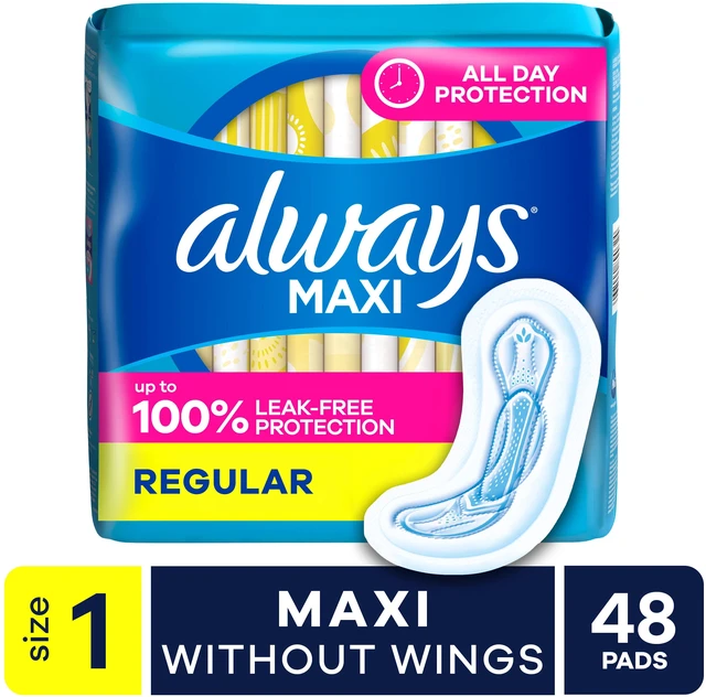Main image of Always Maxi Pads without Wings, Size 1, Regular Absorbency, 48 Count