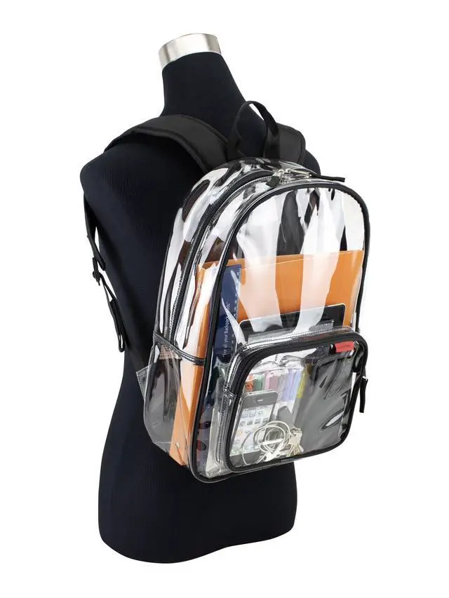 Alt view image 5 of 5 - Eastsport Clear PVC Backpack,Transparent School Travel Daypack,Spacious Main Compartment & Front Zipper Pocket,Adjustable Padded Shoulder Straps,16"x11.25"x5" SeeThrough Backpack